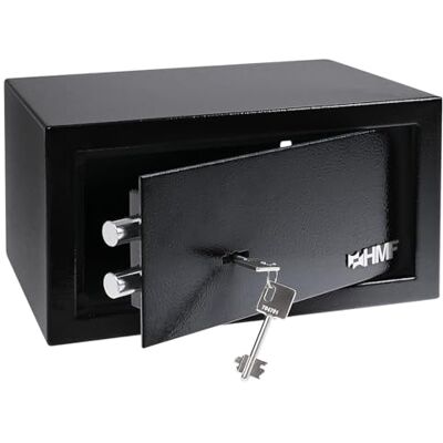 HMF Cofre-forte com chave, cofre para móveis, seguro compacto e resistente para casa ou escritório, 31 x 17 x 25 cm, preto HMF Cofre-forte com chave, cofre para móveis, seguro compacto e resistente para casa ou escritório, 31 x 17 x 25 cm, preto