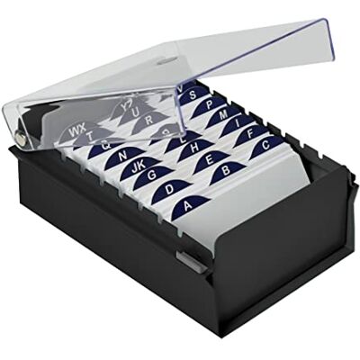 Acrimet Porta cartão 3" x 5", organizador de fichas, base de metal resistente (inclui índice AZ e um divisor de plástico) (base preta e tampa de plástico transparente) Acrimet Porta cartão 3" x 5", organizador de fichas, base de metal resistente (inclui índice AZ e um divisor de plástico) (base preta e tampa de plástico transparente)