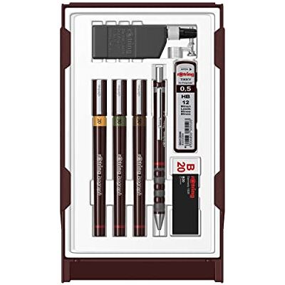 Rotring Isograph Conjunto de marcadores técnicos e lápis para estudantes, 3 marcadores (0,20 mm0,30 mm0,50 mm) e suportes (0,5 mm) Rotring Isograph Conjunto de marcadores técnicos e lápis para estudantes, 3 marcadores (0,20 mm0,30 mm0,50 mm) e suportes (0,5 mm)