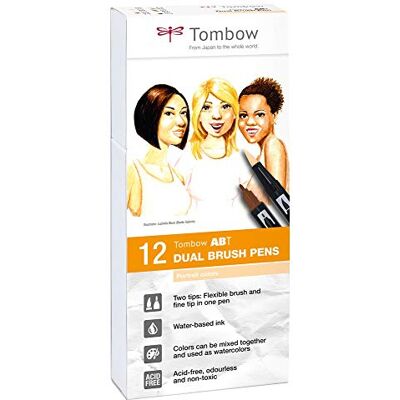 Tombow ABT Dual Brush Estojo com 12 marcadores aguarela de ponta dupla em cores para retrato Tombow ABT Dual Brush Estojo com 12 marcadores aguarela de ponta dupla em cores para retrato