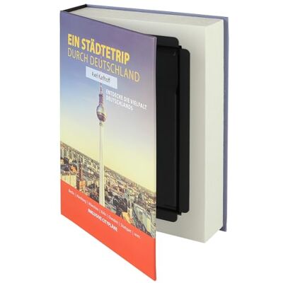 HMF cofre em forma de livro, caixa de fluxo camuflada, páginas de papel autênticas, "Ein Städtetrip durch Deutschland", 23 × 15 × 4 cm, rotulação em alemão HMF cofre em forma de livro, caixa de fluxo camuflada, páginas de papel autênticas, "Ein Städtetrip durch Deutschland", 23 × 15 × 4 cm, rotulação em alemão
