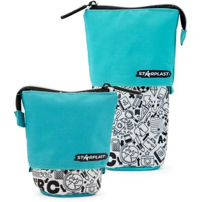 Starplast Estojo escolar telescópico 1 fecho de correr, design extensível organiza lápis, canetas ou até mesmo como Neceser. Com design estampado e liso para meninos e meninas, Turquesa, Turquesa Starplast Estojo escolar telescópico 1 fecho de correr, design extensível organiza lápis, canetas ou até mesmo como Neceser. Com design estampado e liso para meninos e meninas, Turquesa, Turquesa