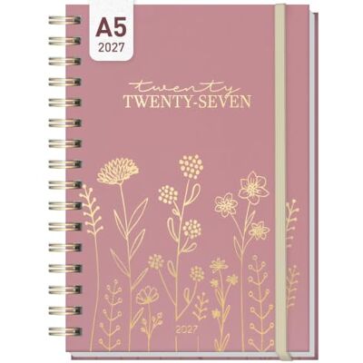 Häfft ® Agenda internacional A5, em inglês (+ IT/FR/ES), "Fine Flowers" Calendário semanal multilingue para os seus momentos favoritos, encadernação em espiral, fita elástica e estampado dourado Häfft ® Agenda internacional A5, em inglês (+ IT/FR/ES), "Fine Flowers" Calendário semanal multilingue para os seus momentos favoritos, encadernação em espiral, fita elástica e estampado dourado