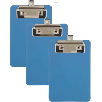 YFelomatric 3 mini pranchas de fixação com pinça de metal de borracha, 10 x 15 cm, placa de plástico para caderno, recibos, lista (azul) YFelomatric 3 mini pranchas de fixação com pinça de metal de borracha, 10 x 15 cm, placa de plástico para caderno, recibos, lista (azul)