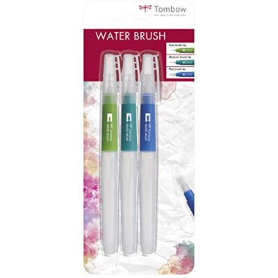 Tombow Conjunto de pincéis com tanque de água (vazios), 3 peças, 1 pincel fino, médio e plano, multicolorido Tombow Conjunto de pincéis com tanque de água (vazios), 3 peças, 1 pincel fino, médio e plano, multicolorido
