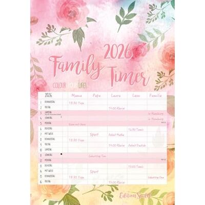 Edition Seidel Agenda familiar Premium Colour your life XL 2026, calendário familiar, calendário de parede, DIN A3, 5 colunas (flores/flores) Edition Seidel Agenda familiar Premium Colour your life XL 2026, calendário familiar, calendário de parede, DIN A3, 5 colunas (flores/flores)