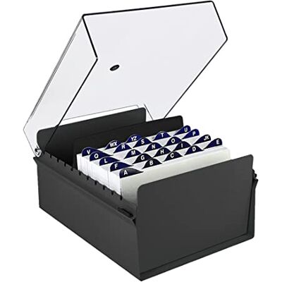 Acrimet Organizador de arquivos de cartões de 5 x 8 polegadas, base de metal resistente (cartões de índice AZ de 205 mm de largura x 138 mm de altura e divisor incluído) (preto com tampa de plástico Acrimet Organizador de arquivos de cartões de 5 x 8 polegadas, base de metal resistente (cartões de índice AZ de 205 mm de largura x 138 mm de altura e divisor incluído) (preto com tampa de plástico