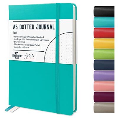 Stationery Island Caderno Pontilhado A5 Notebook Turquesa Caderno A5 Bullet Dotted Journal Pontos de Capa Dura Com 180 Páginas 120gsm Papel para Notas, Planeamento, Estudo, Viagens, Diário Stationery Island Caderno Pontilhado A5 Notebook Turquesa Caderno A5 Bullet Dotted Journal Pontos de Capa Dura Com 180 Páginas 120gsm Papel para Notas, Planeamento, Estudo, Viagens, Diário