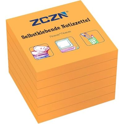 ZCZN Notas adesivas 76 x 76 mm, 6 livros de notas autocolantes, 80 folhas / livro, pequenas posições adequadas para notas (laranja fluorescente) ZCZN Notas adesivas 76 x 76 mm, 6 livros de notas autocolantes, 80 folhas / livro, pequenas posições adequadas para notas (laranja fluorescente)