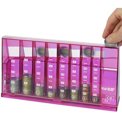 HMF Classificador de moedas, mealheiro para coleta 24 x 5 x 12 cm, fúcsia HMF Classificador de moedas, mealheiro para coleta 24 x 5 x 12 cm, fúcsia