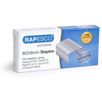 Rapesco grampos galvanizados profissionais tipo 923/6 mm, embalagem de 1000 Rapesco grampos galvanizados profissionais tipo 923/6 mm, embalagem de 1000