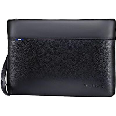 Leathario Mala de mão para homem em pele autêntica, mala pequena com correia de pulso de couro, grande capacidade com ranhura para cartão para escritório trabalho conferências viagens Leathario Mala de mão para homem em pele autêntica, mala pequena com correia de pulso de couro, grande capacidade com ranhura para cartão para escritório trabalho conferências viagens