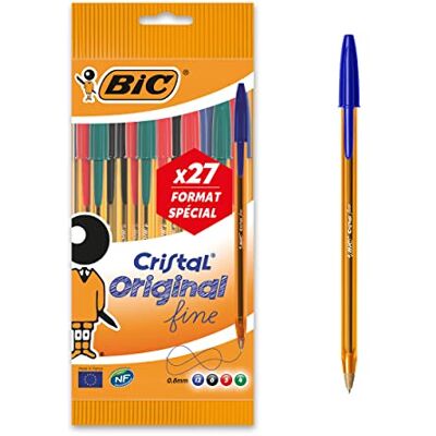 BIC Cristal Original Fine Canetas de ponta fina (0,8 mm), embalagem de 20+7 unidades, cores sortidas BIC Cristal Original Fine Canetas de ponta fina (0,8 mm), embalagem de 20+7 unidades, cores sortidas