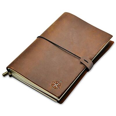 WANDERINGS Caderno de viagem preenchível livro de couro perfeito para escrita, poesia, como diário, inserções em branco, 21 x 14 cm (A5) WANDERINGS Caderno de viagem preenchível livro de couro perfeito para escrita, poesia, como diário, inserções em branco, 21 x 14 cm (A5)