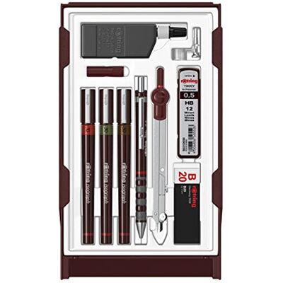 Rotring Conjunto Maestro de Marcadores Técnicos Isograph 3 Fineliners (0,10 mm, 0,30 mm, 0,50 mm) Porta-minas (0,5 mm) Compás e Acessórios Conjunto de 10 peças em estojo Rotring Conjunto Maestro de Marcadores Técnicos Isograph 3 Fineliners (0,10 mm, 0,30 mm, 0,50 mm) Porta-minas (0,5 mm) Compás e Acessórios Conjunto de 10 peças em estojo