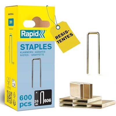 Rapid Pacote de 600 grampos N.606/30 para fixação de materiais rígidos, livas, painéis, molduras, gavetas, com coroa estreita e revestimento de resina, comprimento da perna 30 mm Rapid Pacote de 600 grampos N.606/30 para fixação de materiais rígidos, livas, painéis, molduras, gavetas, com coroa estreita e revestimento de resina, comprimento da perna 30 mm
