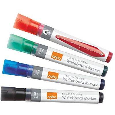 Nobo Marcadores de tinta líquida para quadros brancos, ponta redonda de 3 mm, embalagem de 4, , várias cores Nobo Marcadores de tinta líquida para quadros brancos, ponta redonda de 3 mm, embalagem de 4, , várias cores