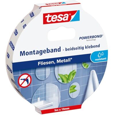 tesa Powerbond para azulejos e metal 10 kg 5 m x 19 mm Fita de montagem frente e verso resistente à humidade para azulejos, metal e superfícies lisas até 10 kg/m tesa Powerbond para azulejos e metal 10 kg 5 m x 19 mm Fita de montagem frente e verso resistente à humidade para azulejos, metal e superfícies lisas até 10 kg/m