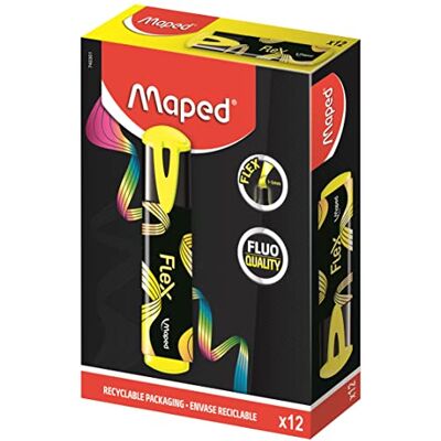 Maped 12 marcadores fluorescentes Peps Flex caixa 100 % caixa de 12 marcadores amarelo Maped 12 marcadores fluorescentes Peps Flex caixa 100 % caixa de 12 marcadores amarelo