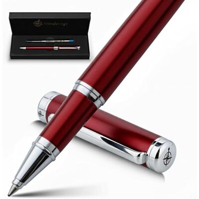 WANDERINGS Caneta Rollerball Premium com Tinta Alemã – Escrita Sobressalente, Detalhes em Cromo – Vermelho Vinho Fogo – Inclui um Refil Schmidt em um Estojo de Presente para Brinde WANDERINGS Caneta Rollerball Premium com Tinta Alemã – Escrita Sobressalente, Detalhes em Cromo – Vermelho Vinho Fogo – Inclui um Refil Schmidt em um Estojo de Presente para Brinde