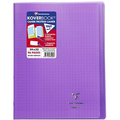 Clairefontaine Koverbook Caderno cosido de 96 páginas com grades grandes e tampa de polipropileno, 90 g, 24 x 32 cm, cor roxa Clairefontaine Koverbook Caderno cosido de 96 páginas com grades grandes e tampa de polipropileno, 90 g, 24 x 32 cm, cor roxa