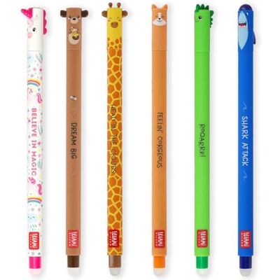 Legami Conjunto de 6 canetas de gel apagáveis com tinta termossensível apagável, ponta de 0,7 mm, unicórnio, urso de peluche, girafa, corgi, dinossauro Legami Conjunto de 6 canetas de gel apagáveis com tinta termossensível apagável, ponta de 0,7 mm, unicórnio, urso de peluche, girafa, corgi, dinossauro