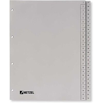 Rexel Hetzel Separadores de plástico (polipropileno, A4, 1-52), cinzento Rexel Hetzel Separadores de plástico (polipropileno, A4, 1-52), cinzento