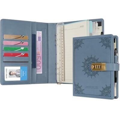 WASON Diário com cadeado A5 caderno de notas de folhas listradas recarregáveis planificador pasta de escrita com caneta e para ideal organizador de negócios escola e viagens (azul nevoeiro) WASON Diário com cadeado A5 caderno de notas de folhas listradas recarregáveis planificador pasta de escrita com caneta e para ideal organizador de negócios escola e viagens (azul nevoeiro)