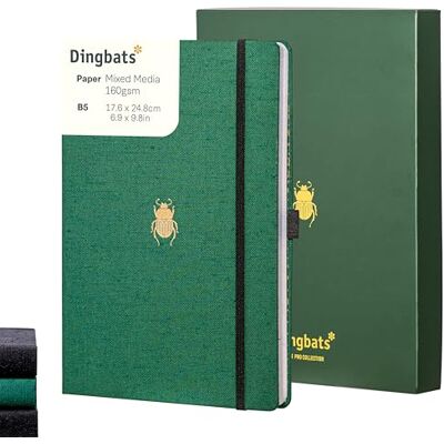 Dingbats* Notebooks Dingbats* Pro B5 Caderno grande pontilhado com caixa de presente caderno com cobertura têxtil, encadernado com fio fecho elástico, marcador Dingbats* Notebooks Dingbats* Pro B5 Caderno grande pontilhado com caixa de presente caderno com cobertura têxtil, encadernado com fio fecho elástico, marcador