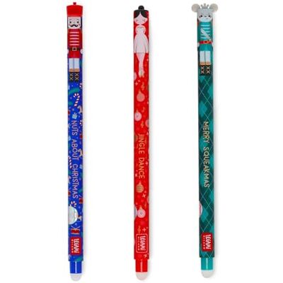 Legami Conjunto de 3 canetas de gel apagáveis, edição de Natal, canetas com tinta apagável termossensível, vermelho, azul, verde, canetas de Natal apagáveis, apaga sem gastar o papel Legami Conjunto de 3 canetas de gel apagáveis, edição de Natal, canetas com tinta apagável termossensível, vermelho, azul, verde, canetas de Natal apagáveis, apaga sem gastar o papel