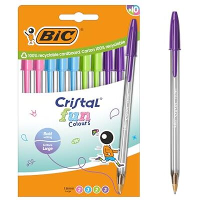 BIC Cristal Fun Cores Canetas de Ponta Larga (1,6 mm) Cores Sortidas, Pack de 10 BIC Cristal Fun Cores Canetas de Ponta Larga (1,6 mm) Cores Sortidas, Pack de 10
