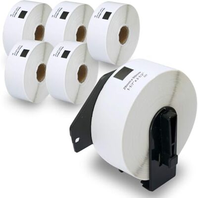 BETCKEY 6 rolos DK-11201 etiquetas adesivas com apenas 1 suportes para etiquetas reutilizáveis, 29 mm x 90 mm, 2400 etiquetas pré-recortadas de direção padrão para Brother QL impressoras de etiquetas BETCKEY 6 rolos DK-11201 etiquetas adesivas com apenas 1 suportes para etiquetas reutilizáveis, 29 mm x 90 mm, 2400 etiquetas pré-recortadas de direção padrão para Brother QL impressoras de etiquetas