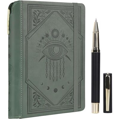 TIEFOSSI Diário de riscas para mulheres e homens, diário de couro com caneta esferográfica, caderno de capa dura A5 com o mal de olho para trabalhar, escrever, viajar e estudar, 14,8 x 21 cm TIEFOSSI Diário de riscas para mulheres e homens, diário de couro com caneta esferográfica, caderno de capa dura A5 com o mal de olho para trabalhar, escrever, viajar e estudar, 14,8 x 21 cm