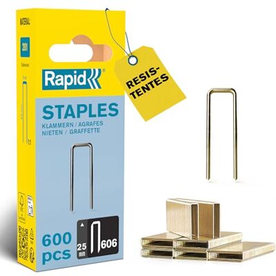 Rapid Pacote de 600 grampos N.606/25 para fixação de materiais rígidos, livas, painéis, molduras, gavetas, com coroa estreita e revestimento de resina, comprimento da perna 25 mm Rapid Pacote de 600 grampos N.606/25 para fixação de materiais rígidos, livas, painéis, molduras, gavetas, com coroa estreita e revestimento de resina, comprimento da perna 25 mm
