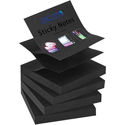 ZCZN Pop-up notas adesivas (76 x 76 mm, 4 blocos de notas autocolantes, 100 folhas), cor preta ZCZN Pop-up notas adesivas (76 x 76 mm, 4 blocos de notas autocolantes, 100 folhas), cor preta