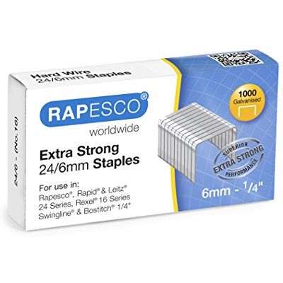 Rapesco grampos galvanizados, 24/6 mm, caixa de 1.000 grampos extra fortes Rapesco grampos galvanizados, 24/6 mm, caixa de 1.000 grampos extra fortes