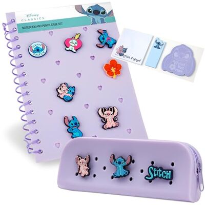 Disney Stitch Agenda personalizada A5 e estojo com fecho, conjunto de papelaria kit escolar com pinos de Chibi notas autocolantes, pacote papelaria presente Disney Stitch Agenda personalizada A5 e estojo com fecho, conjunto de papelaria kit escolar com pinos de Chibi notas autocolantes, pacote papelaria presente