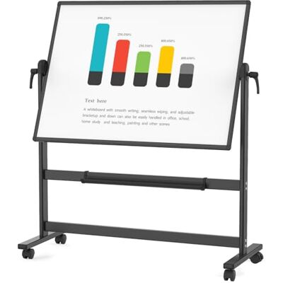 VIZ-PRO Quadro branco magnético móvel com rodas, 120 x 90 cm, moldura preta Dupla face com moldura de alumínio, rotação de 360°, ideal para escritório, escola e casa VIZ-PRO Quadro branco magnético móvel com rodas, 120 x 90 cm, moldura preta Dupla face com moldura de alumínio, rotação de 360°, ideal para escritório, escola e casa