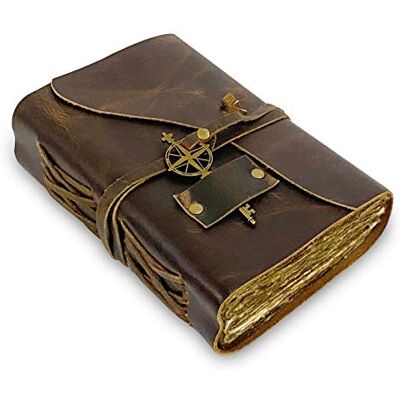 WANDERINGS Diário de couro vintage diário encadernado em couro antigo feito à mão com papel de borda estilo antigo perfeito para escrever, diário de sombras, grimório, esboços, como diário 15 x 23 cm WANDERINGS Diário de couro vintage diário encadernado em couro antigo feito à mão com papel de borda estilo antigo perfeito para escrever, diário de sombras, grimório, esboços, como diário 15 x 23 cm