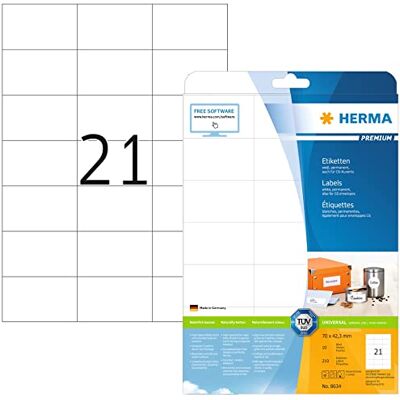 Etiquetas de endereço HERMA 8634 - Branco fosco, 70x42,3mm, 210 etiquetas Etiquetas de endereço HERMA 8634 - Branco fosco, 70x42,3mm, 210 etiquetas