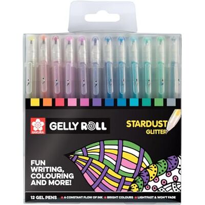 SAKURA Gelly Roll Stardust Canetas de gel com glitter Set de 12, Cores sortidas com glitter Canetas para escrever, desenhar, escrever em um diário e rotular SAKURA Gelly Roll Stardust Canetas de gel com glitter Set de 12, Cores sortidas com glitter Canetas para escrever, desenhar, escrever em um diário e rotular