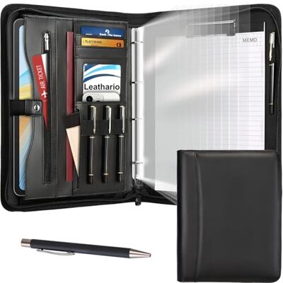 Leathario pasta a4 de pele vegana, caderno, porta documentos com encadernação de anéis, folhas protetoras coloridas para documentos de entrevistas, para viagens e reuniões Leathario pasta a4 de pele vegana, caderno, porta documentos com encadernação de anéis, folhas protetoras coloridas para documentos de entrevistas, para viagens e reuniões