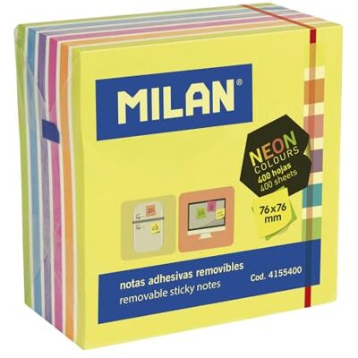 MILAN Cubo de notas adesivas removíveis néon 76 x 76 mm, 400 folhas MILAN Cubo de notas adesivas removíveis néon 76 x 76 mm, 400 folhas