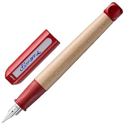 Lamy abc red caneta de tinta permanente infantil para principiantes com empunhadura ergonômica e ponta de aço polido para canhotos (LH) no tamanho M madeira de bordo com cartucho de tinta azul T Lamy abc red caneta de tinta permanente infantil para principiantes com empunhadura ergonômica e ponta de aço polido para canhotos (LH) no tamanho M madeira de bordo com cartucho de tinta azul T