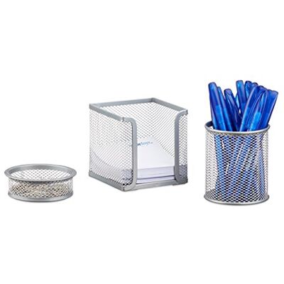 Relaxdays Organizador de mesa conjunto de 3, metal, prateado, 3 peças Relaxdays Organizador de mesa conjunto de 3, metal, prateado, 3 peças
