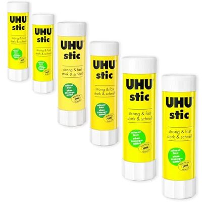 UHU Barra de cola Stic – sem solventes, aplicação transparente, 8G/21G/40G, 2 de cada tamanho, embalagem de 6 UHU Barra de cola Stic – sem solventes, aplicação transparente, 8G/21G/40G, 2 de cada tamanho, embalagem de 6