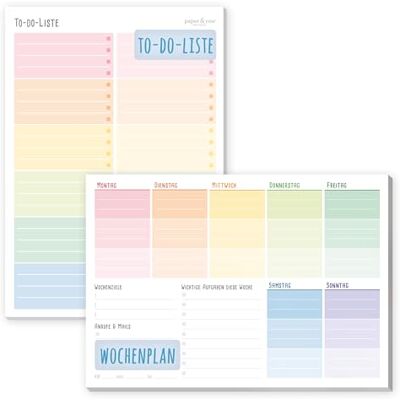Häfft Conjunto de 2 blocos de notas A5 com lista de tarefas e planificador semanal "Rainbow Häfft Conjunto de 2 blocos de notas A5 com lista de tarefas e planificador semanal "Rainbow