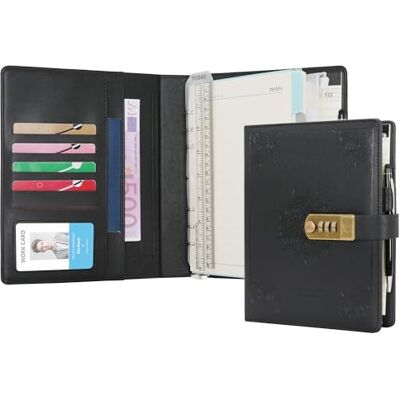 WASON Diário com cadeado A5 caderno de notas de folhas listradas recarregáveis planificador pasta de escrita com caneta e para ideal organizador de negócios escola e viagens (preto) WASON Diário com cadeado A5 caderno de notas de folhas listradas recarregáveis planificador pasta de escrita com caneta e para ideal organizador de negócios escola e viagens (preto)