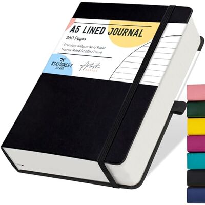 Stationery Island Caderno às riscas A5, caderno grosso de 360 páginas, diário de riscas com tampa dura de 100 gsm para escrever, trabalhar, estudar, agenda Stationery Island Caderno às riscas A5, caderno grosso de 360 páginas, diário de riscas com tampa dura de 100 gsm para escrever, trabalhar, estudar, agenda