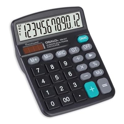OSALO Calculadoras de secretária, calculadora básica de mesa de 12 dígitos com ecrã LCD grande e botões sensíveis grandes, bateria solar de potência dupla, função padrão para escritório, OSALO Calculadoras de secretária, calculadora básica de mesa de 12 dígitos com ecrã LCD grande e botões sensíveis grandes, bateria solar de potência dupla, função padrão para escritório,
